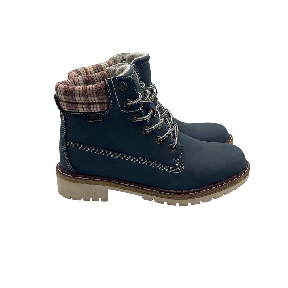 Kkyc Navy Blue Plaid Collar Lace Up Ankle Boots Womens 7.5 International Honor